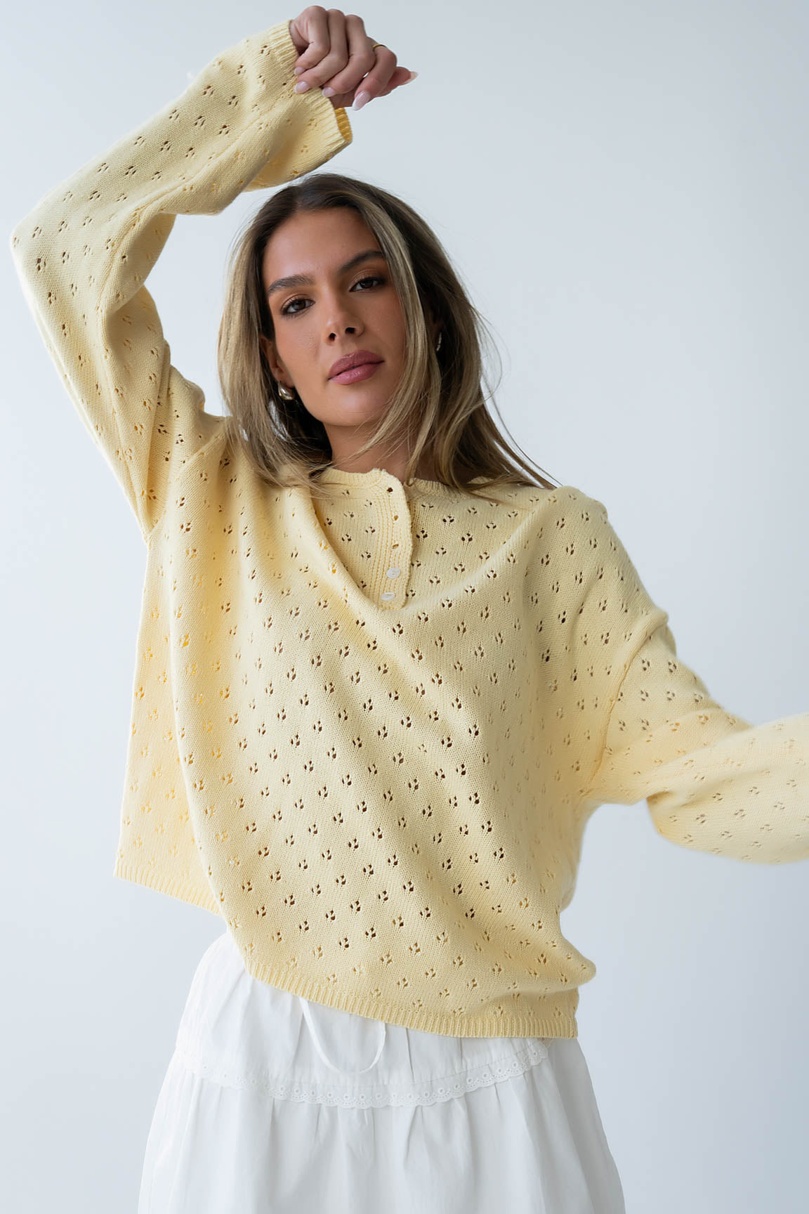 Margot Pointelle Sweater in Butter Yellow - FINAL SALE