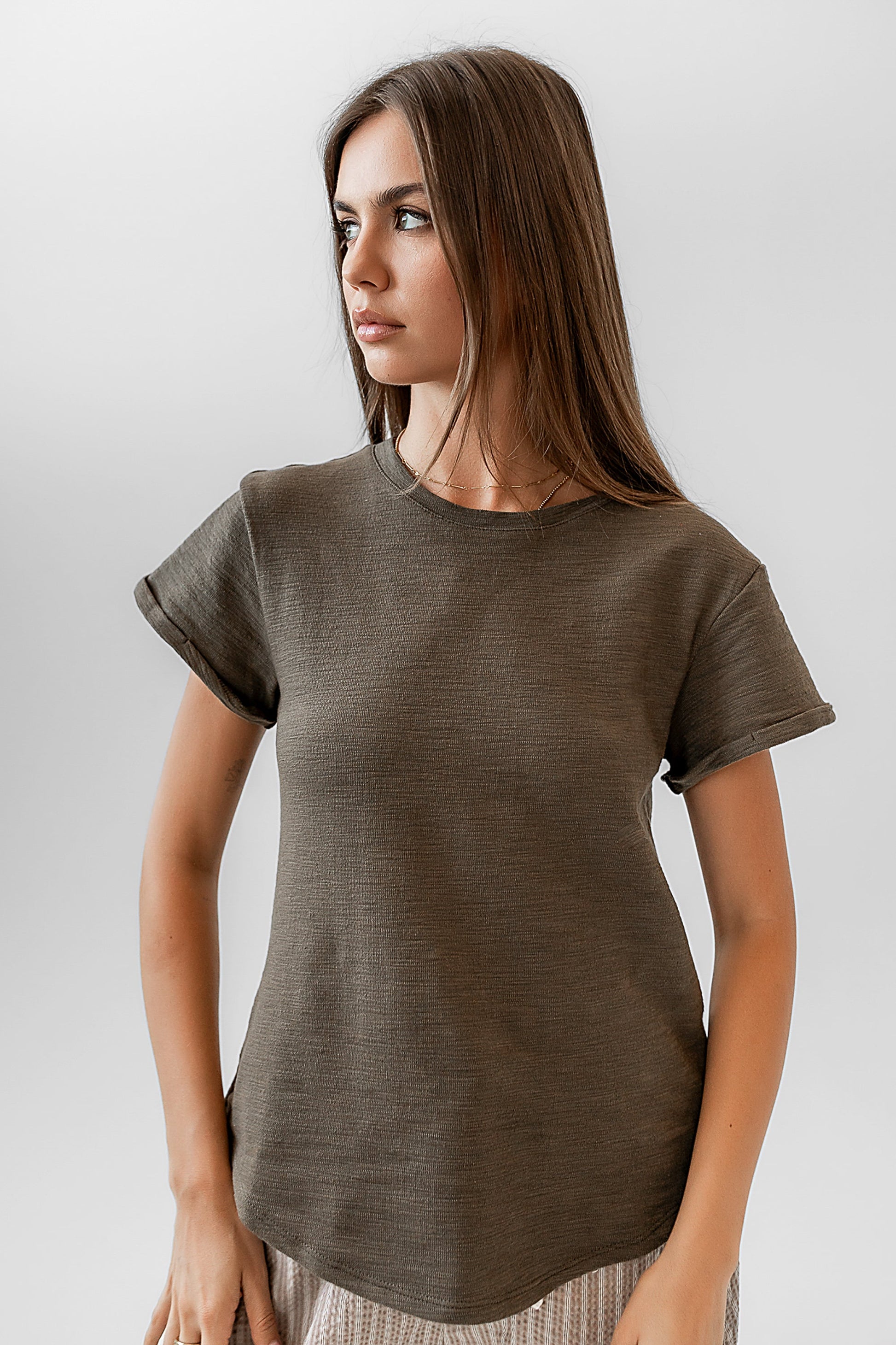 Selena Rolled Sleeve Shirt in Olive - FINAL SALE