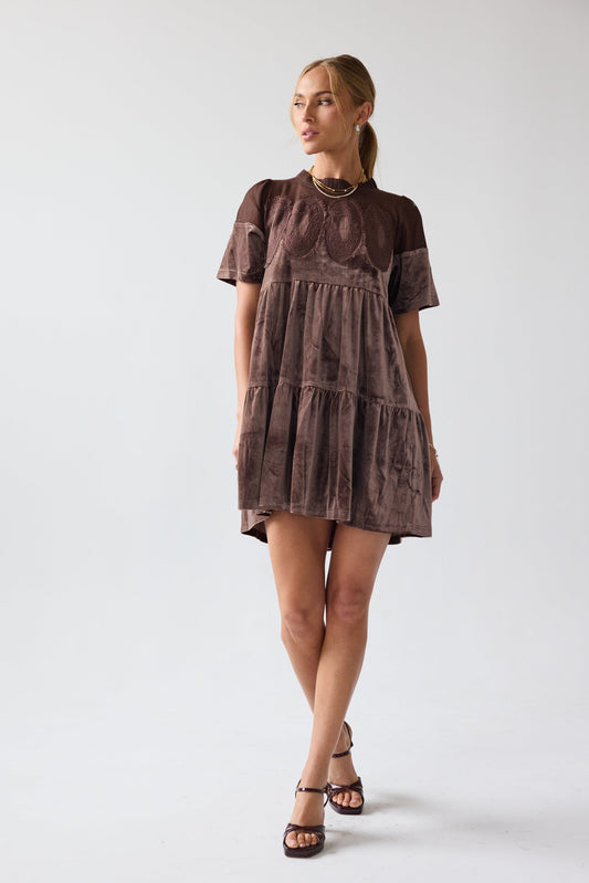 Banks Velvet Mini Dress in Brown - FINAL SALE