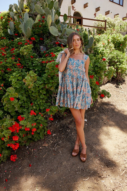 Shawn Floral Mini Dress in Teal - FINAL SALE